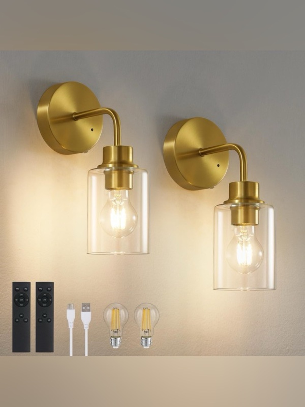 Battery Operated Wall Sconce Set of 2 - Dimmable Wireless with Remote Control